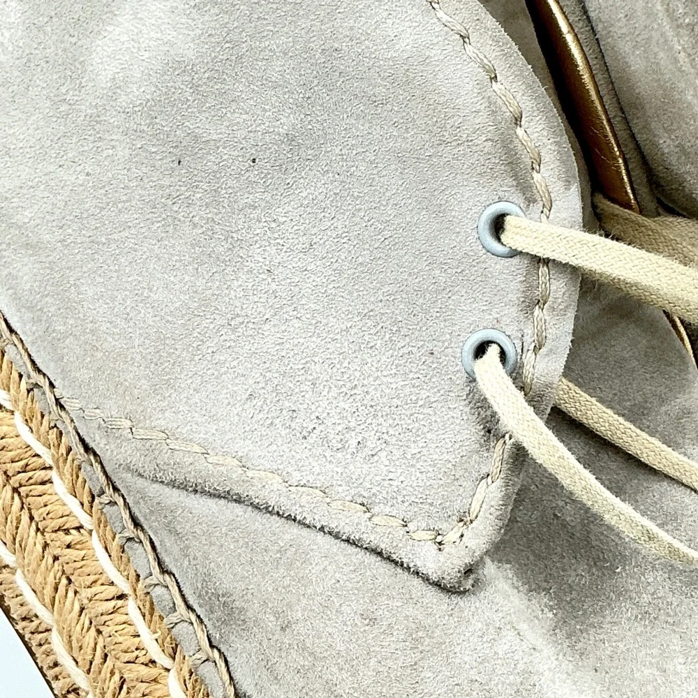 Prada Size 39 US 8 Espadrille Platform Chukka Ankle Boot Taupe Gray Suede